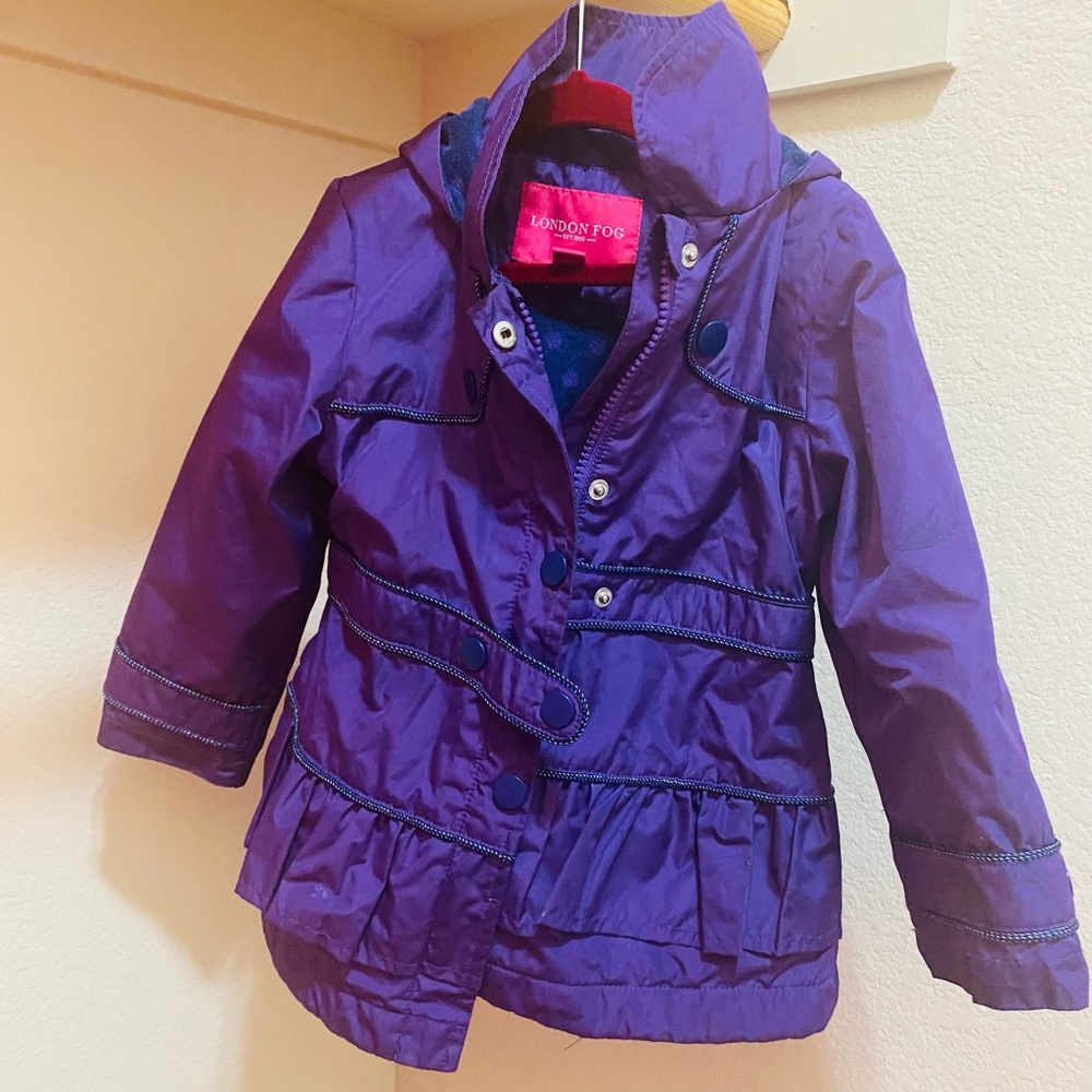 London Fog Girls Hooded Fleece Lined Peacoat Rain Jacket